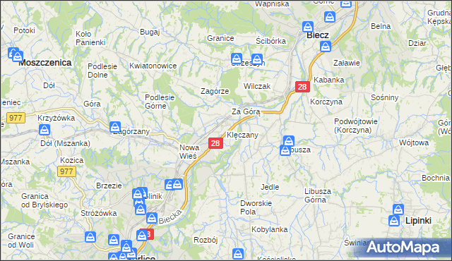 mapa Klęczany gmina Gorlice, Klęczany gmina Gorlice na mapie Targeo