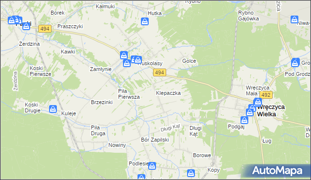 mapa Klepaczka gmina Wręczyca Wielka, Klepaczka gmina Wręczyca Wielka na mapie Targeo