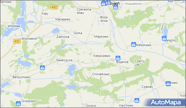 mapa Kleszczewo gmina Osieczna, Kleszczewo gmina Osieczna na mapie Targeo