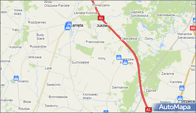 mapa Kliny gmina Łanięta, Kliny gmina Łanięta na mapie Targeo