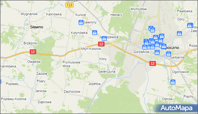 mapa Kliny gmina Opoczno, Kliny gmina Opoczno na mapie Targeo