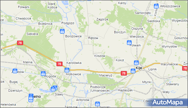 mapa Kliszów gmina Kije, Kliszów gmina Kije na mapie Targeo