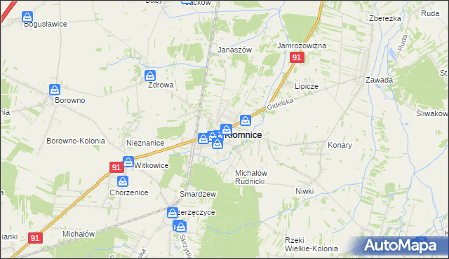mapa Kłomnice, Kłomnice na mapie Targeo