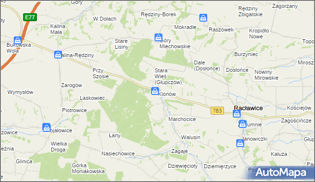 mapa Klonów gmina Racławice, Klonów gmina Racławice na mapie Targeo