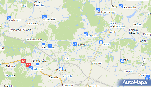 mapa Klonowa gmina Rusinów, Klonowa gmina Rusinów na mapie Targeo