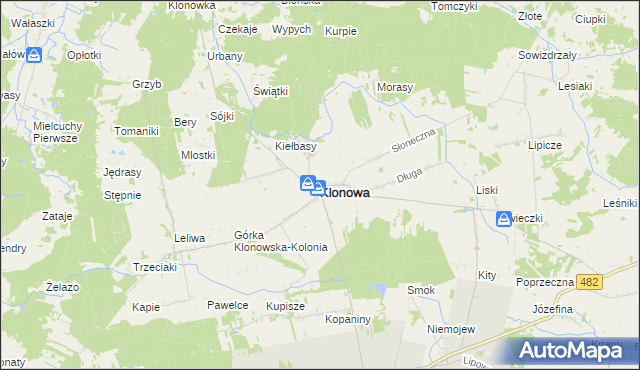 mapa Klonowa powiat sieradzki, Klonowa powiat sieradzki na mapie Targeo