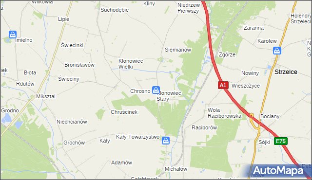 mapa Klonowiec Stary, Klonowiec Stary na mapie Targeo