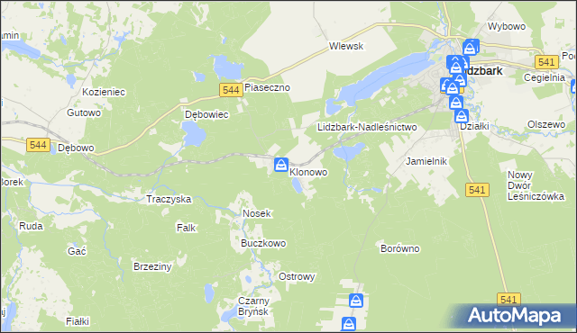 mapa Klonowo gmina Lidzbark, Klonowo gmina Lidzbark na mapie Targeo