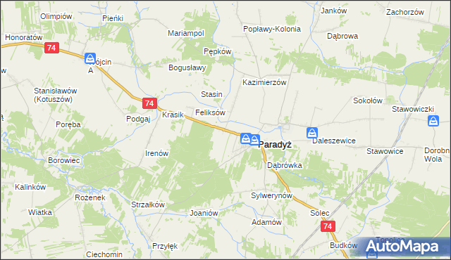 mapa Kłopotów gmina Paradyż, Kłopotów gmina Paradyż na mapie Targeo