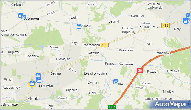 mapa Kluski gmina Lututów, Kluski gmina Lututów na mapie Targeo