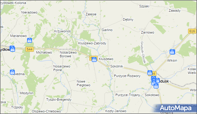 mapa Kluszewo, Kluszewo na mapie Targeo