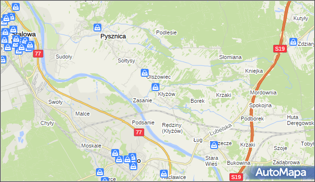 mapa Kłyżów, Kłyżów na mapie Targeo