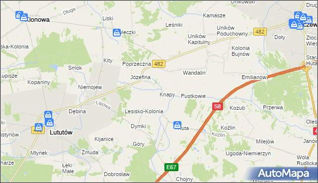 mapa Knapy gmina Lututów, Knapy gmina Lututów na mapie Targeo