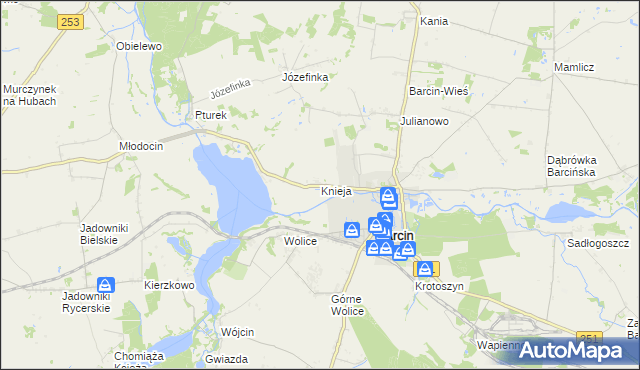 mapa Knieja gmina Barcin, Knieja gmina Barcin na mapie Targeo
