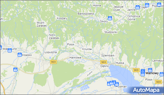 mapa Knurów gmina Nowy Targ, Knurów gmina Nowy Targ na mapie Targeo