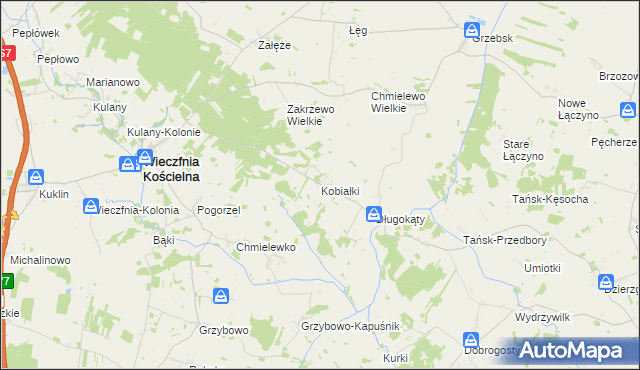mapa Kobiałki gmina Wieczfnia Kościelna, Kobiałki gmina Wieczfnia Kościelna na mapie Targeo