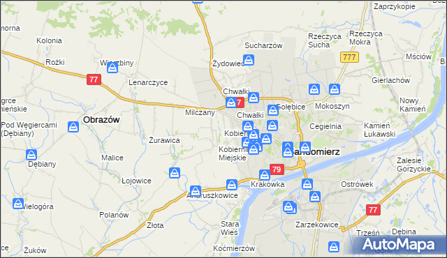 mapa Kobierniki gmina Samborzec, Kobierniki gmina Samborzec na mapie Targeo