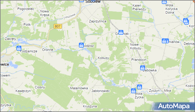 mapa Kobusy gmina Sobolew, Kobusy gmina Sobolew na mapie Targeo