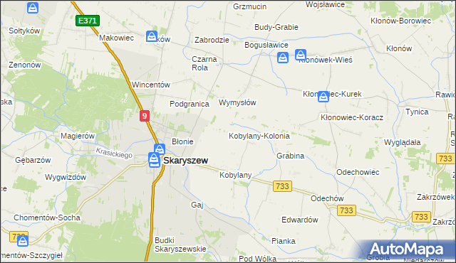 mapa Kobylany-Kolonia gmina Skaryszew, Kobylany-Kolonia gmina Skaryszew na mapie Targeo