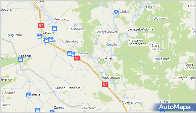 mapa Kobylinek gmina Płoniawy-Bramura, Kobylinek gmina Płoniawy-Bramura na mapie Targeo