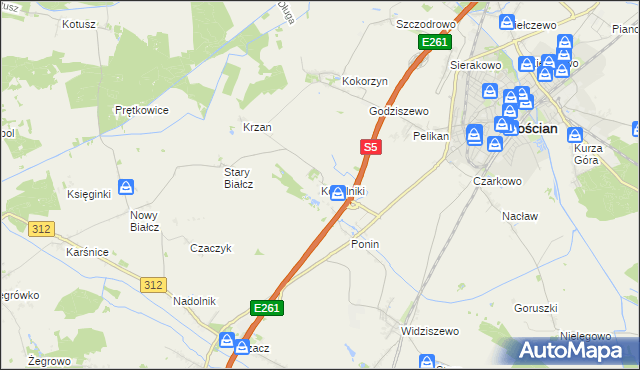 mapa Kobylniki gmina Kościan, Kobylniki gmina Kościan na mapie Targeo