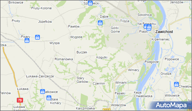 mapa Kogutki, Kogutki na mapie Targeo