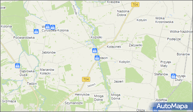 mapa Kołacin gmina Dmosin, Kołacin gmina Dmosin na mapie Targeo