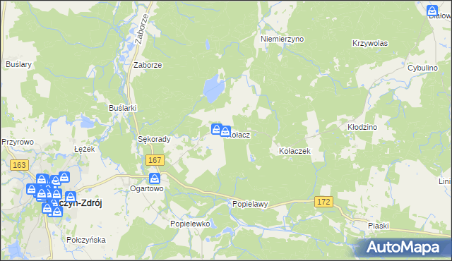 mapa Kołacz gmina Połczyn-Zdrój, Kołacz gmina Połczyn-Zdrój na mapie Targeo
