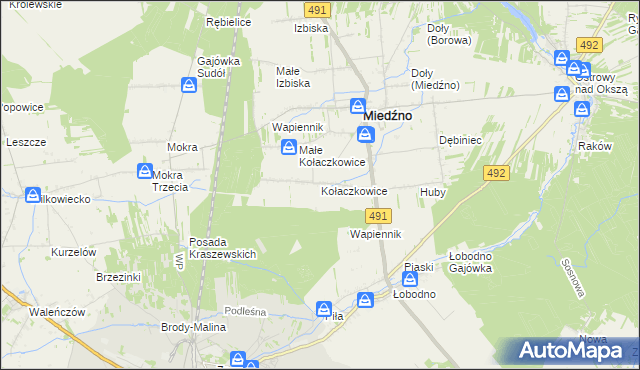 mapa Kołaczkowice gmina Miedźno, Kołaczkowice gmina Miedźno na mapie Targeo