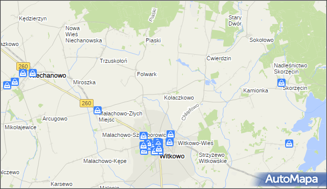 mapa Kołaczkowo gmina Witkowo, Kołaczkowo gmina Witkowo na mapie Targeo
