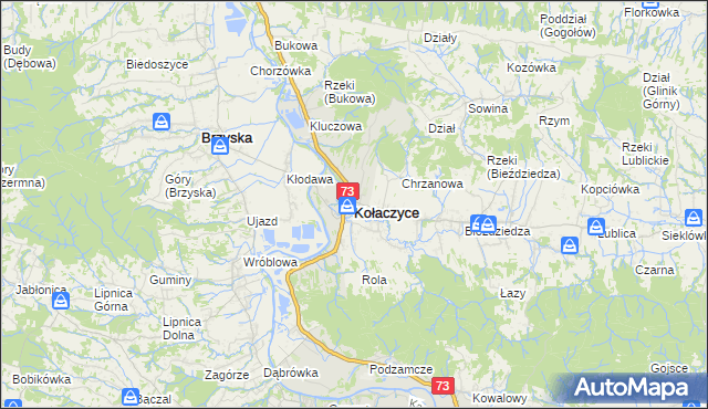 mapa Kołaczyce, Kołaczyce na mapie Targeo