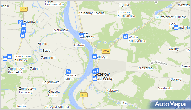 mapa Kolczyn gmina Józefów nad Wisłą, Kolczyn gmina Józefów nad Wisłą na mapie Targeo