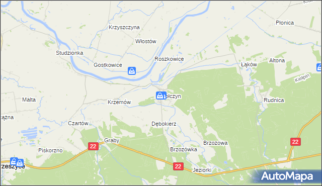 mapa Kołczyn gmina Krzeszyce, Kołczyn gmina Krzeszyce na mapie Targeo