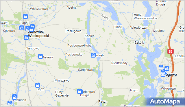 mapa Kołdrąb gmina Janowiec Wielkopolski, Kołdrąb gmina Janowiec Wielkopolski na mapie Targeo