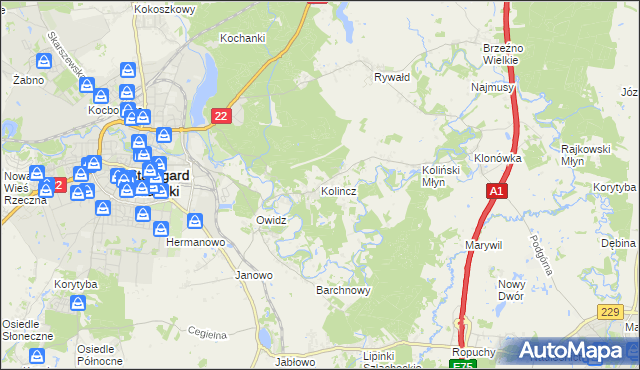 mapa Kolincz, Kolincz na mapie Targeo