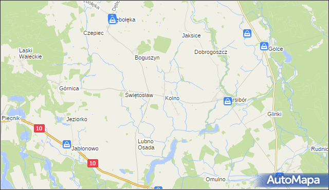 mapa Kolno gmina Wałcz, Kolno gmina Wałcz na mapie Targeo