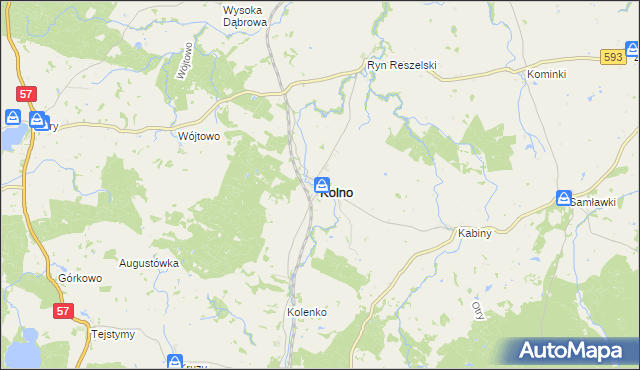 mapa Kolno powiat olsztyński, Kolno powiat olsztyński na mapie Targeo