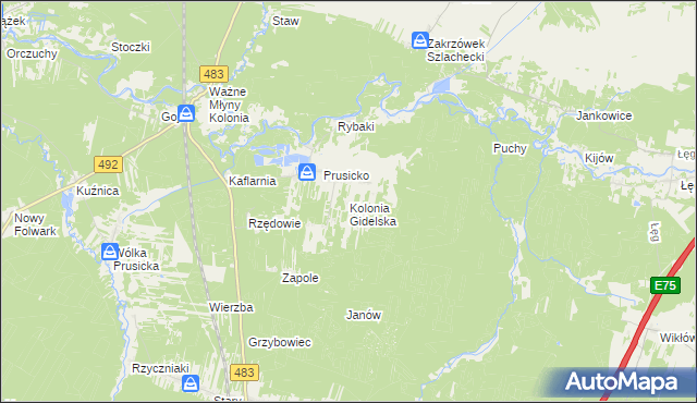 mapa Kolonia Gidelska, Kolonia Gidelska na mapie Targeo