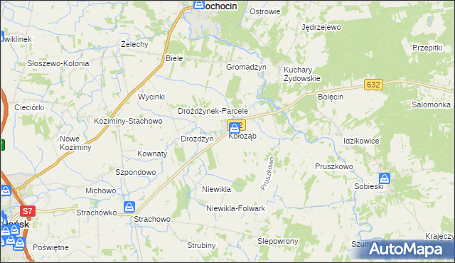 mapa Kołoząb gmina Sochocin, Kołoząb gmina Sochocin na mapie Targeo