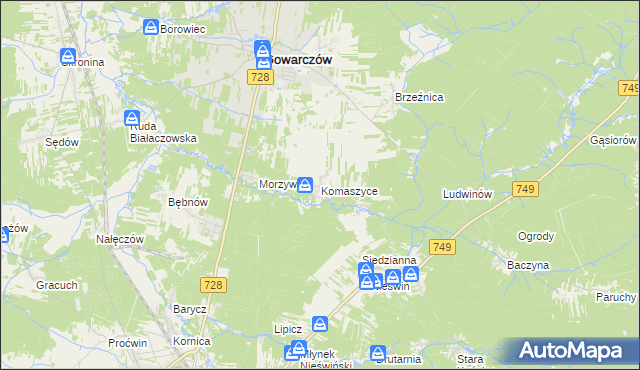 mapa Komaszyce gmina Gowarczów, Komaszyce gmina Gowarczów na mapie Targeo