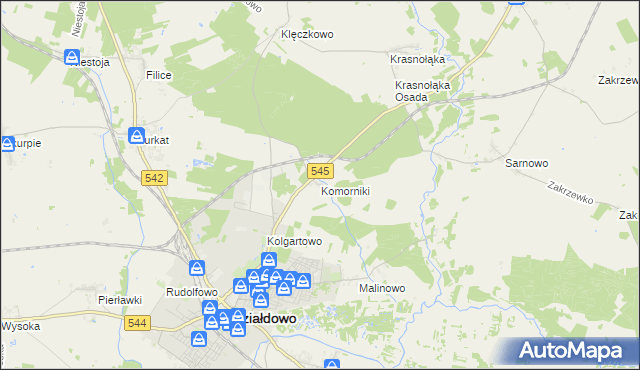 mapa Komorniki gmina Działdowo, Komorniki gmina Działdowo na mapie Targeo