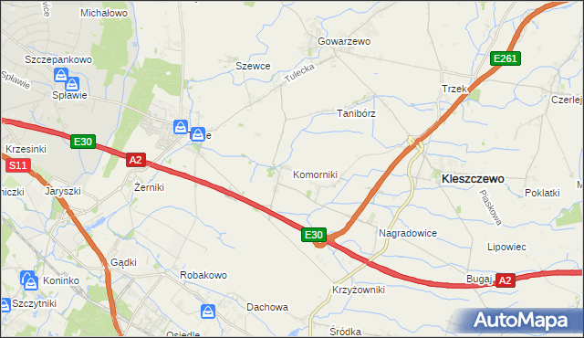 mapa Komorniki gmina Kleszczewo, Komorniki gmina Kleszczewo na mapie Targeo