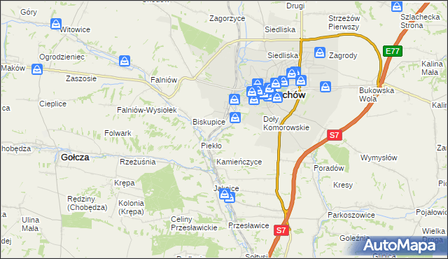 mapa Komorów gmina Miechów, Komorów gmina Miechów na mapie Targeo