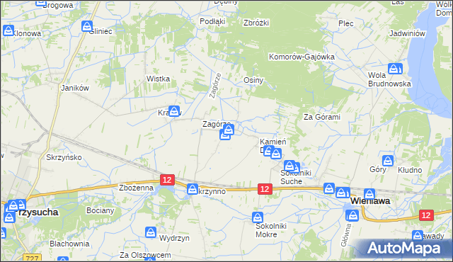 mapa Komorów gmina Wieniawa, Komorów gmina Wieniawa na mapie Targeo