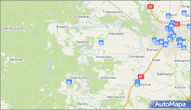 mapa Komorowo gmina Lipno, Komorowo gmina Lipno na mapie Targeo