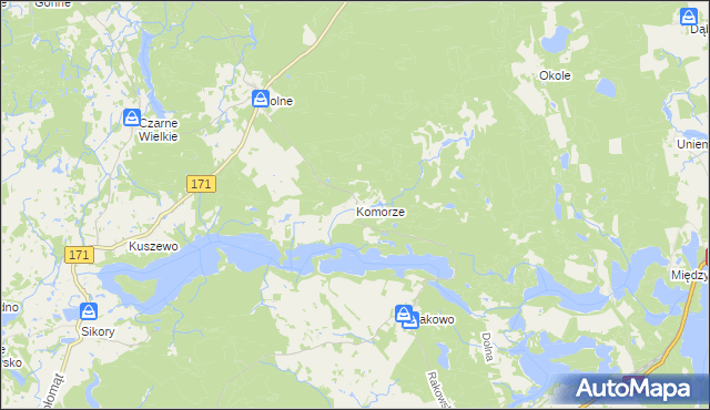 mapa Komorze gmina Borne Sulinowo, Komorze gmina Borne Sulinowo na mapie Targeo