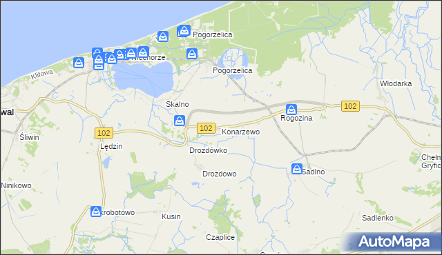 mapa Konarzewo gmina Karnice, Konarzewo gmina Karnice na mapie Targeo