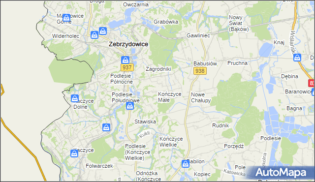 mapa Kończyce Małe, Kończyce Małe na mapie Targeo