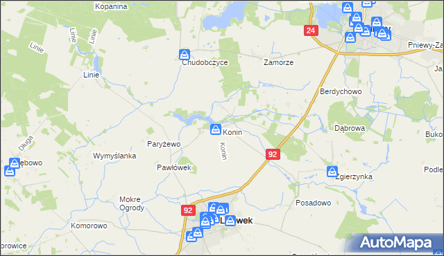 mapa Konin gmina Lwówek, Konin gmina Lwówek na mapie Targeo