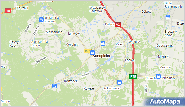 mapa Konopiska powiat częstochowski, Konopiska powiat częstochowski na mapie Targeo